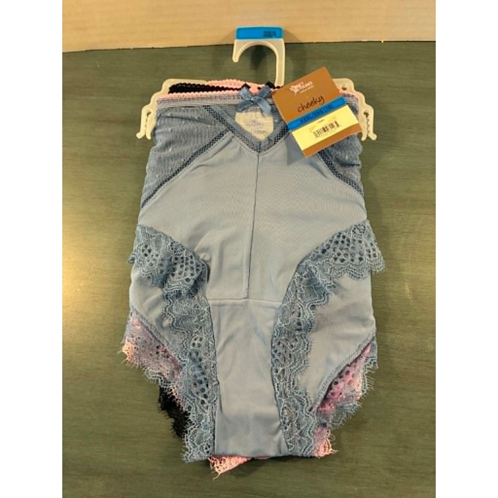 Secret Treasures Intimates Cheeky Panties 3 Lace Trim Blue Pink Black 3XL